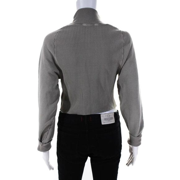 Cotton Citizen Womens Half Zip Ribbed Mock Neck Sweatshirt Brown Size XS - Picture 3 of 7